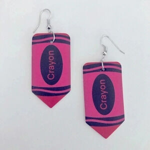 Red Crayon Teacher School Faux Leather Die-Cut Drop Earrings NWT